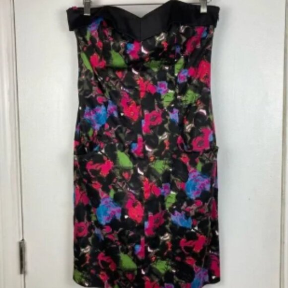 Betsey Johnson Black Pink Blue Floral Sweetheart Strapless Mini Dress sz 8 NEW! - Picture 1 of 6